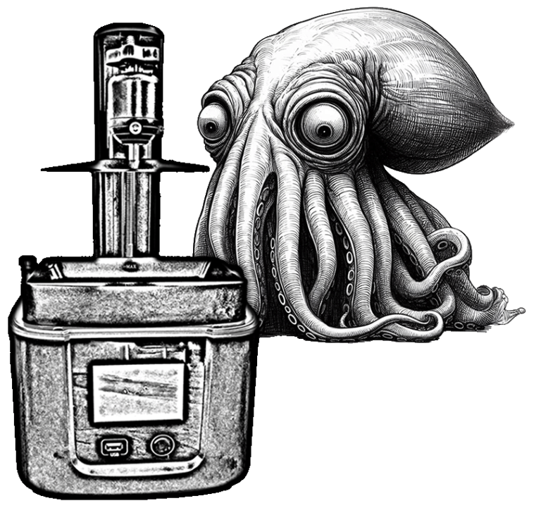 Illustrated squid and printer