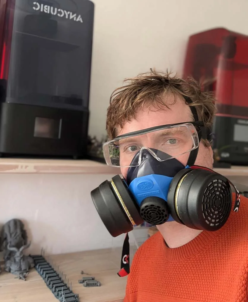 Peter working with miniatures and printing gear